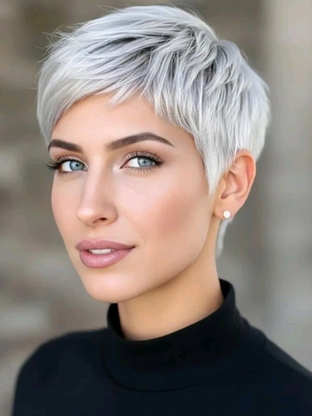 Platinum Silver Grey Pixie Cut Synthetic Wig - Heat-Resistant